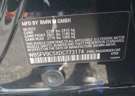 2013 BMW M5 z USA, uszkodzony, nr VIN WBSFV9C5XDC773174